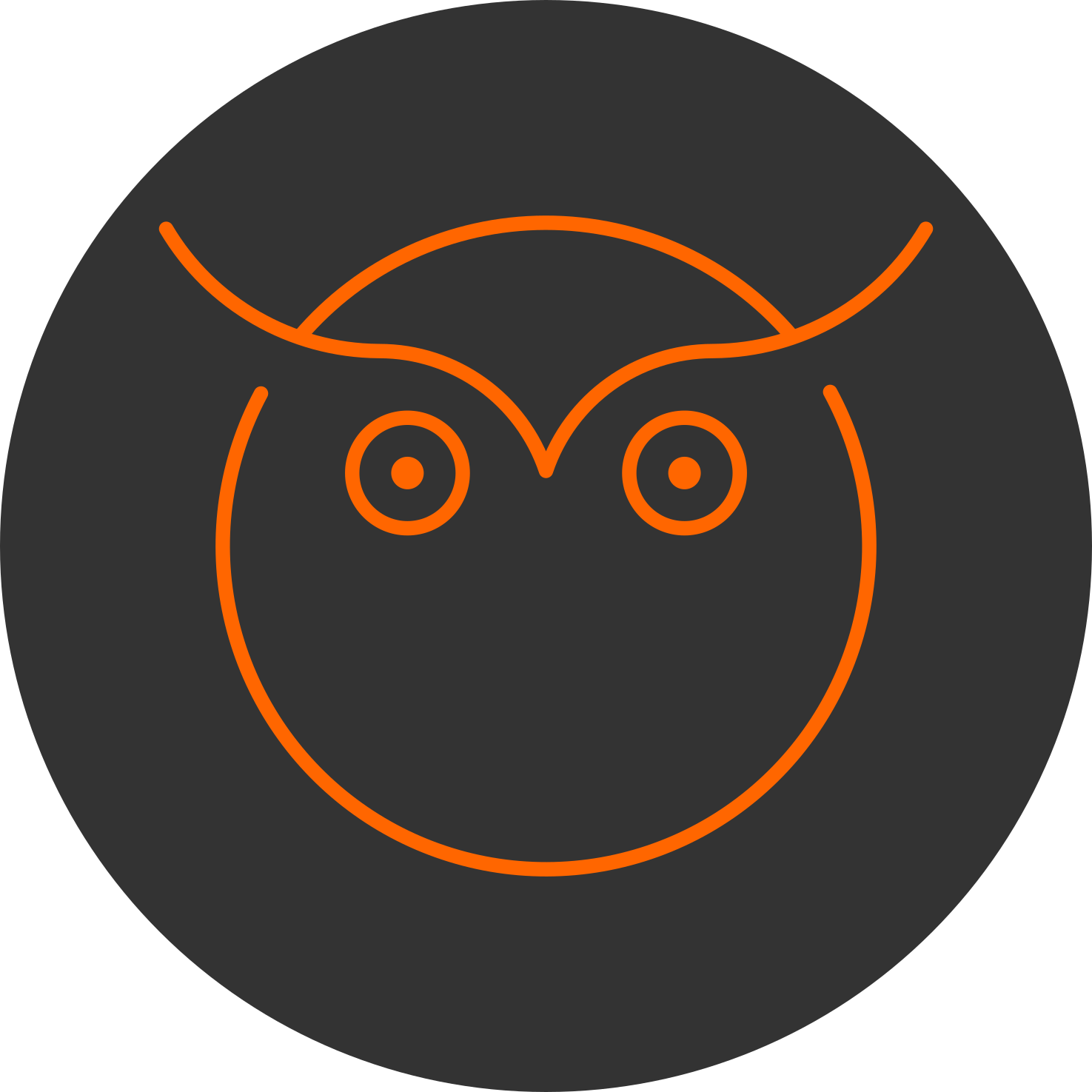 un cercle foncé et une tête de hibou en orange