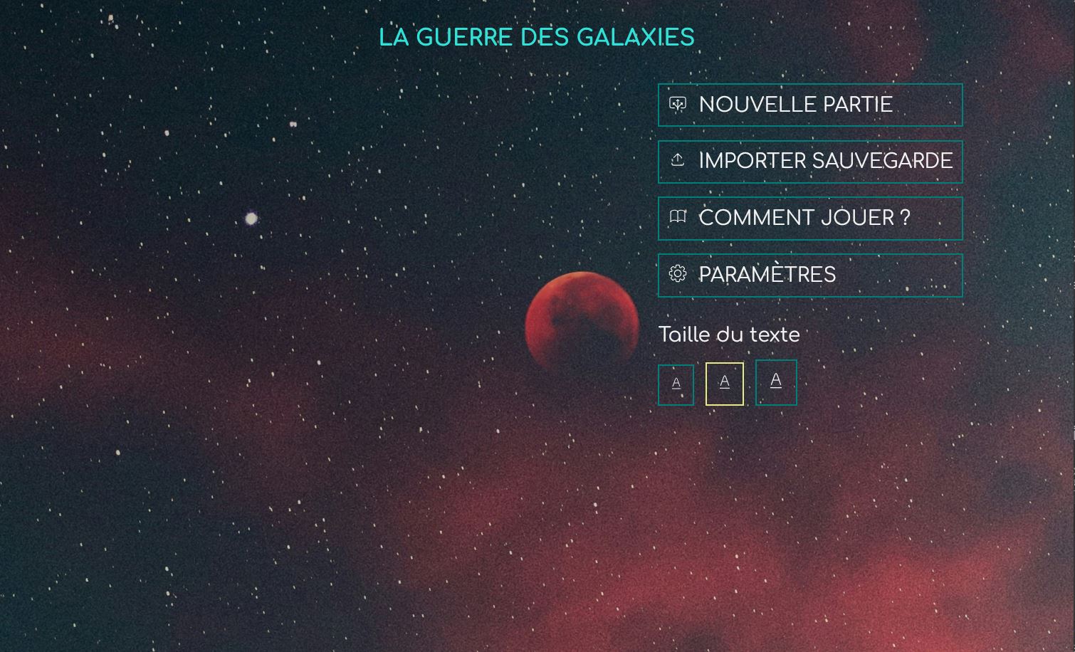 un fond étoilé coloré avec une interface de gestion de partie